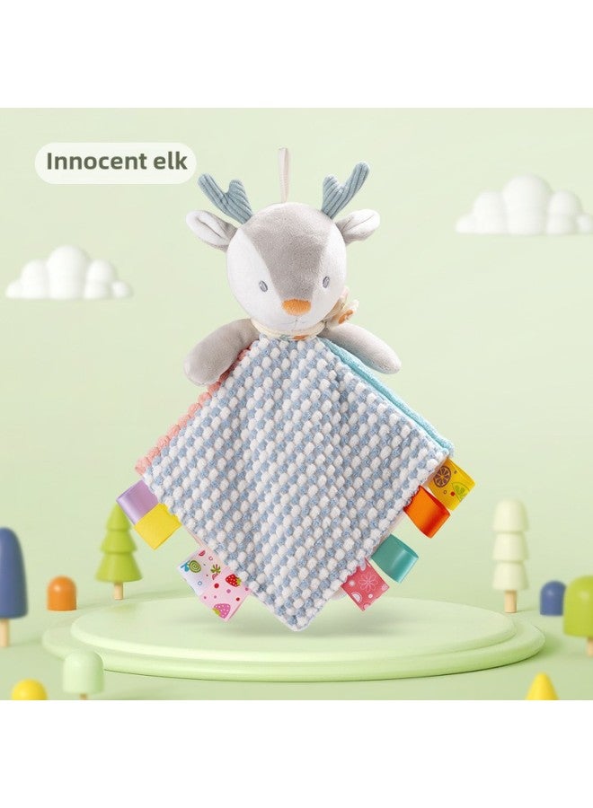 Baby Soothing Towel Toy Early Education Teething Gelatin Stroller Rattles Hanging Doll Plush Toys For Infants Visual And Emotional Development-Color:Striped Checkered Elk Comfort Towel - Image 1