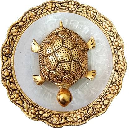 Evisha Tortoise Golden Brass Vatsu Feng Shui Tortoise On Plate Home Decor Gifting Decoration Showpiece 55 inch - Image 1