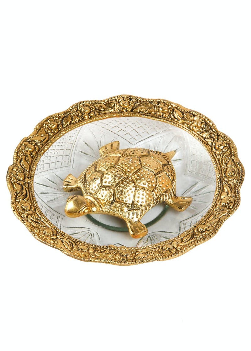 Evisha Tortoise Golden Brass Vatsu Feng Shui Tortoise On Plate Home Decor Gifting Decoration Showpiece 55 inch - Image 2