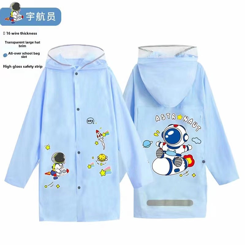 Generic Cute Kids Raincoat with Extended Backpack Flap 705 blue astronaut (extra large lengthened with schoolbag) 