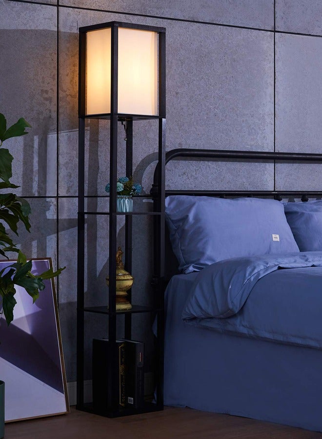 عربست مصباح أرضي بغطاء مصباح ولمبة LED مصابيح أرضية في الزاوية مع أرفف لغرفة المعيشة وغرفة النوم والمكتب أسود اضاءه ارضيه - Image 2