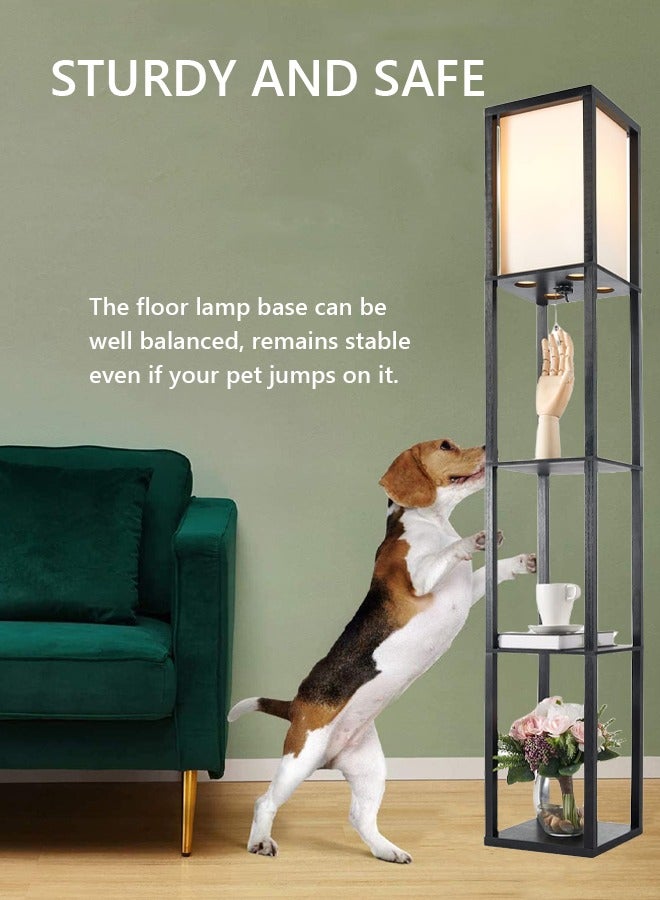 عربست مصباح أرضي بغطاء مصباح ولمبة LED مصابيح أرضية في الزاوية مع أرفف لغرفة المعيشة وغرفة النوم والمكتب أسود اضاءه ارضيه - Image 4