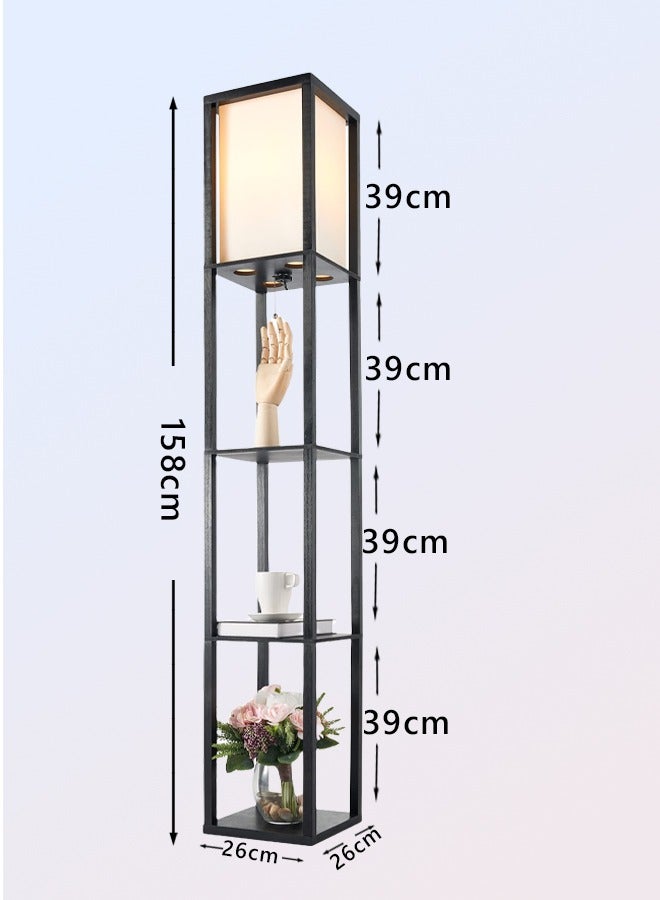 عربست مصباح أرضي بغطاء مصباح ولمبة LED مصابيح أرضية في الزاوية مع أرفف لغرفة المعيشة وغرفة النوم والمكتب أسود اضاءه ارضيه - Image 5