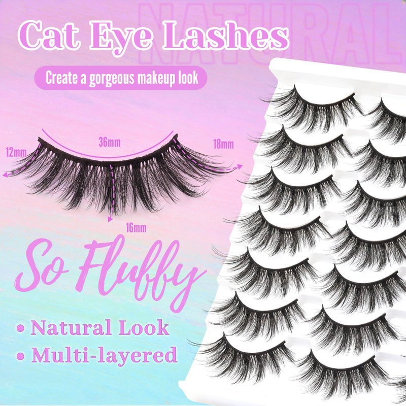 Losha Eyelashes Natural Look Faux Mink Lashes Pack Handmade Fluffy False Eyelashes 14 Pairs Cat Eye Lashes (54) - Image 2