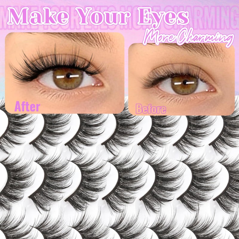 Losha Eyelashes Natural Look Faux Mink Lashes Pack Handmade Fluffy False Eyelashes 14 Pairs Cat Eye Lashes (54) - Image 5
