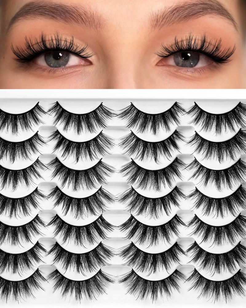 Losha Eyelashes Natural Look Faux Mink Lashes Pack Handmade Fluffy False Eyelashes 14 Pairs Cat Eye Lashes (54) - Image 1