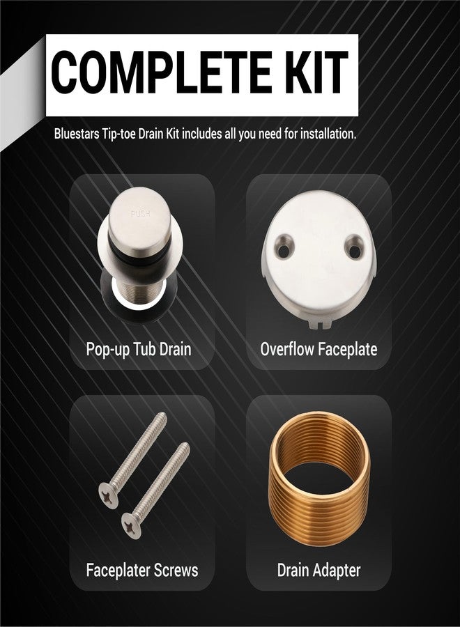 BlueStars Tip-Toe Tub Trim Kit Set with Two-Hole Overflow Faceplate - US Standard Size Fits 1.40"-1.50" Holes - Complete Kit with Fine/Coarse Thread - Universal Bathtub Conversion Kit - Brushed Nickel - Image 2
