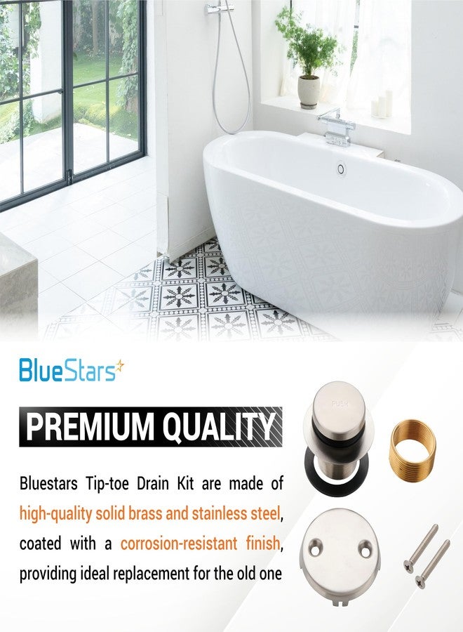 BlueStars Tip-Toe Tub Trim Kit Set with Two-Hole Overflow Faceplate - US Standard Size Fits 1.40"-1.50" Holes - Complete Kit with Fine/Coarse Thread - Universal Bathtub Conversion Kit - Brushed Nickel - Image 4
