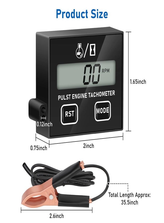 Linkstyle Little Tachometer, Digital Tachometer Tach Gauge Reset Function Equipped with Clip, Inductive Hour Meter for 2 Stroke & 4 Stroke Small Engine, for Cropper Generator Lawn Mower RV ATV and More - Image 2