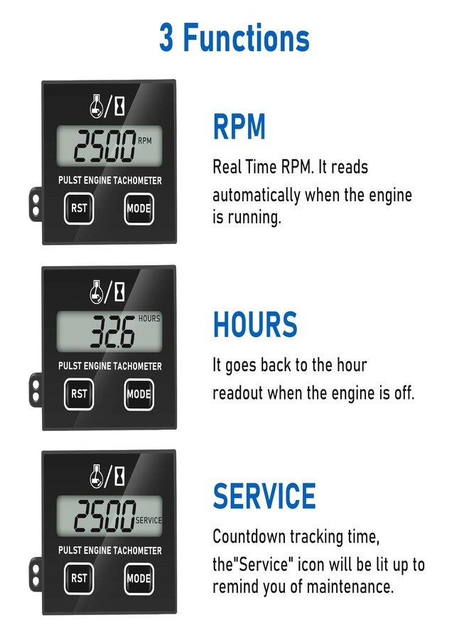 Linkstyle Little Tachometer, Digital Tachometer Tach Gauge Reset Function Equipped with Clip, Inductive Hour Meter for 2 Stroke & 4 Stroke Small Engine, for Cropper Generator Lawn Mower RV ATV and More - Image 3