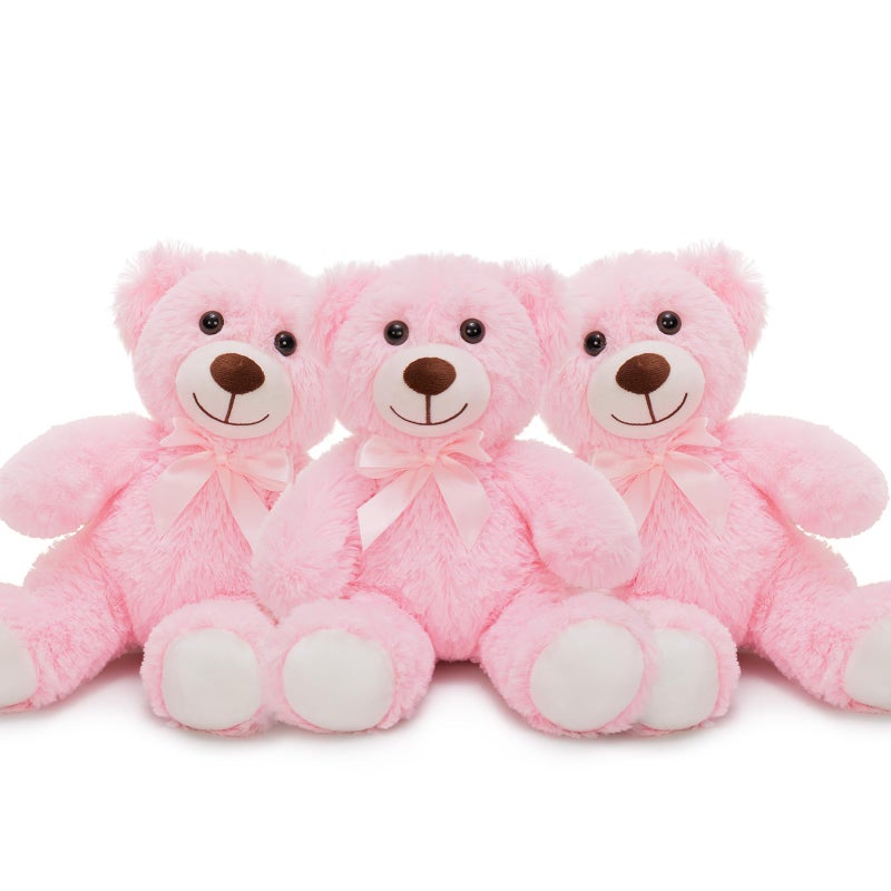 MorisMos 3Pcs Teddy Bears Bulk Baby Shower 14inch Cute Teddy Bear Stuffed Animals Plush Small Stuffed Bears on Centerpiece Baby Shower Pink - Image 3