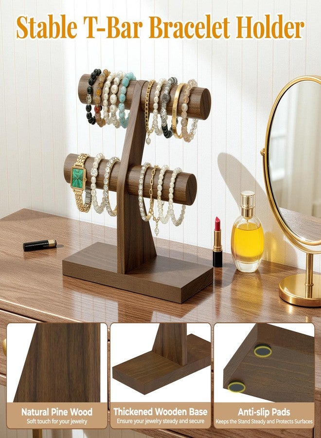EsLuker.ly Bracelet Holder Display Wooden Stand Organizer, T Bar Bangle Storage Rack for Home Vendors Business Selling, Large Capacity 2 Tier Jewelry Tree Tower for Watches, No Clutter, Brown - Image 4