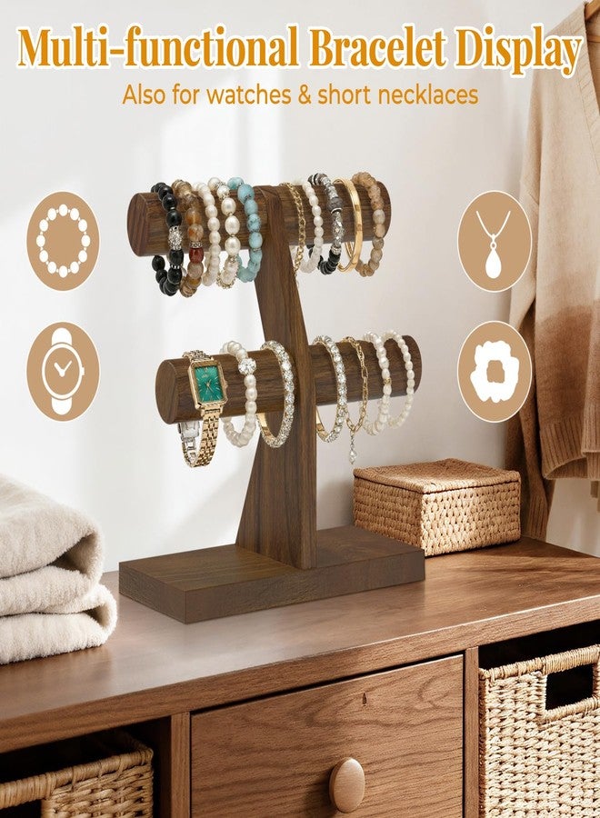 EsLuker.ly Bracelet Holder Display Wooden Stand Organizer, T Bar Bangle Storage Rack for Home Vendors Business Selling, Large Capacity 2 Tier Jewelry Tree Tower for Watches, No Clutter, Brown - Image 5