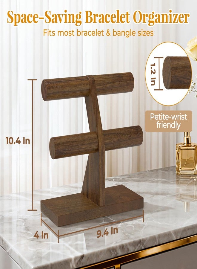 EsLuker.ly Bracelet Holder Display Wooden Stand Organizer, T Bar Bangle Storage Rack for Home Vendors Business Selling, Large Capacity 2 Tier Jewelry Tree Tower for Watches, No Clutter, Brown - Image 3