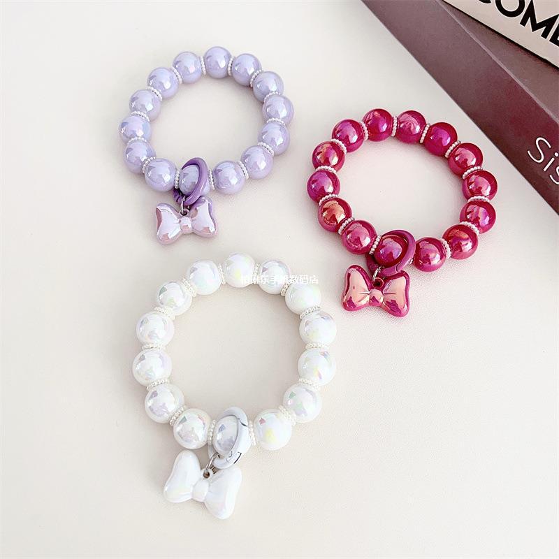 17Air جديد Bowknot ملونة الخرز الهاتف سلسلة بسيطة قصيرة الهاتف الحبل حلوى لون الهاتف - Image 3