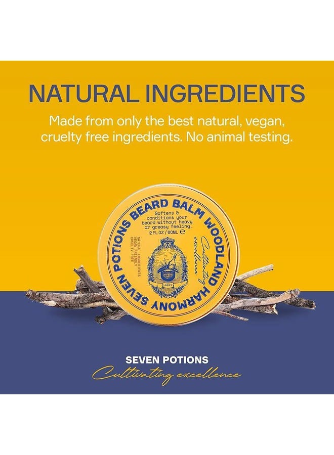 Seven Potions Beard Balm 2 oz. 100% Natural Softener with Jojoba Oil - Nourishes, Softens, Stops Itch, and Leaves Healthy Shiny Beard (Woodland Harmony) - Image 3