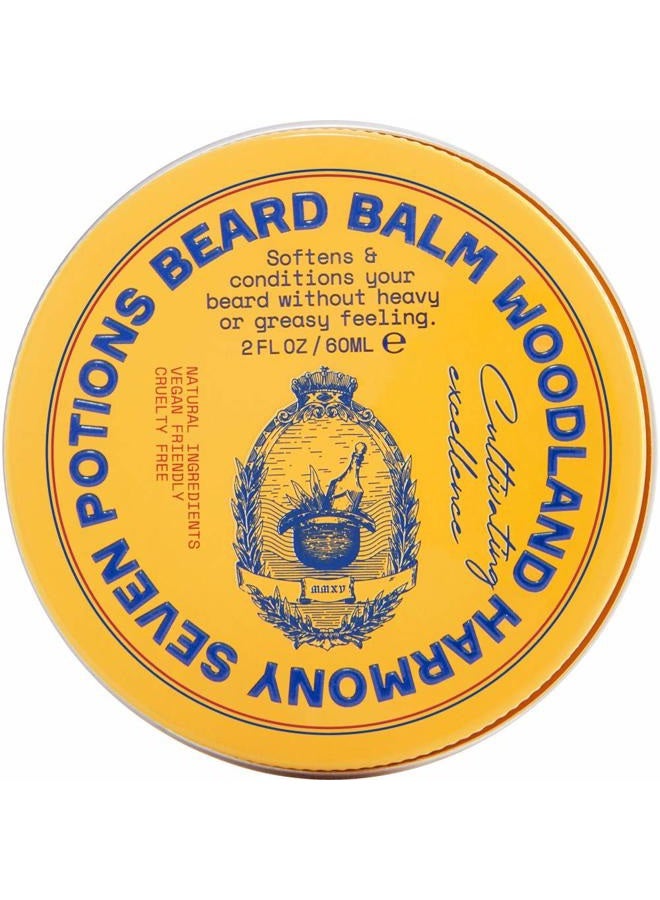 Seven Potions Beard Balm 2 oz. 100% Natural Softener with Jojoba Oil - Nourishes, Softens, Stops Itch, and Leaves Healthy Shiny Beard (Woodland Harmony) - Image 1