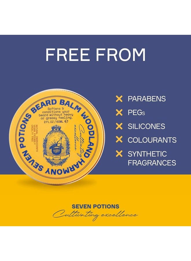 Seven Potions Beard Balm 2 oz. 100% Natural Softener with Jojoba Oil - Nourishes, Softens, Stops Itch, and Leaves Healthy Shiny Beard (Woodland Harmony) - Image 4