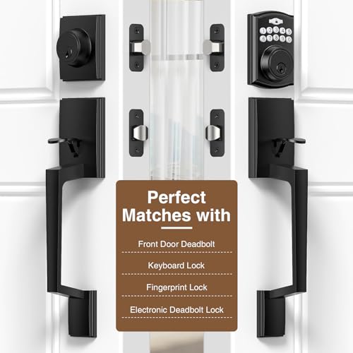 Brightify Black Front Door Handle, Modern Exterior Door Handle with Passage Lever, Front Entry Door Handle No Lock, Reversible for Left & Right Hand Door, Lower Half Grip - Image 2