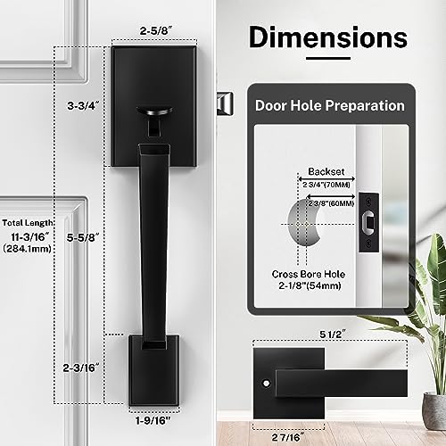 Brightify Black Front Door Handle, Modern Exterior Door Handle with Passage Lever, Front Entry Door Handle No Lock, Reversible for Left & Right Hand Door, Lower Half Grip - Image 3