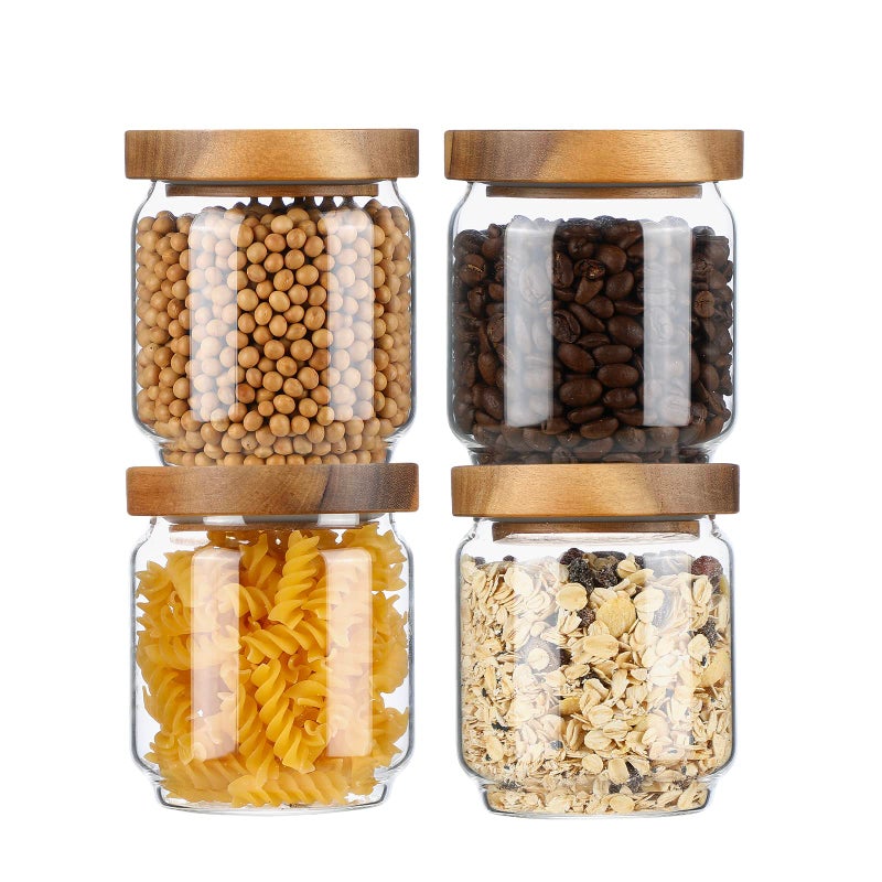 Homtop Glass Storage Containers Set of 4 15 FL OZ High Borosilicate Glass Jars Kitchen Food Canisters with Acacia Wood Lids for Coffee BeansSugarTeaNuts