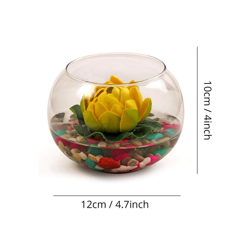 TIED RIBBONS Tied Ribbons Decorative Round Glass Vase with Artificial Lotus Flower and Natural Stones for Home Decor Living Room Bedroom Office Hall Pooja Room Gift Item  - Image 5