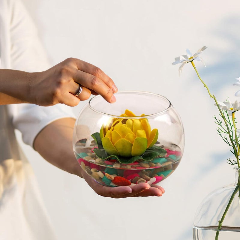 TIED RIBBONS Tied Ribbons Decorative Round Glass Vase with Artificial Lotus Flower and Natural Stones for Home Decor Living Room Bedroom Office Hall Pooja Room Gift Item  - Image 2
