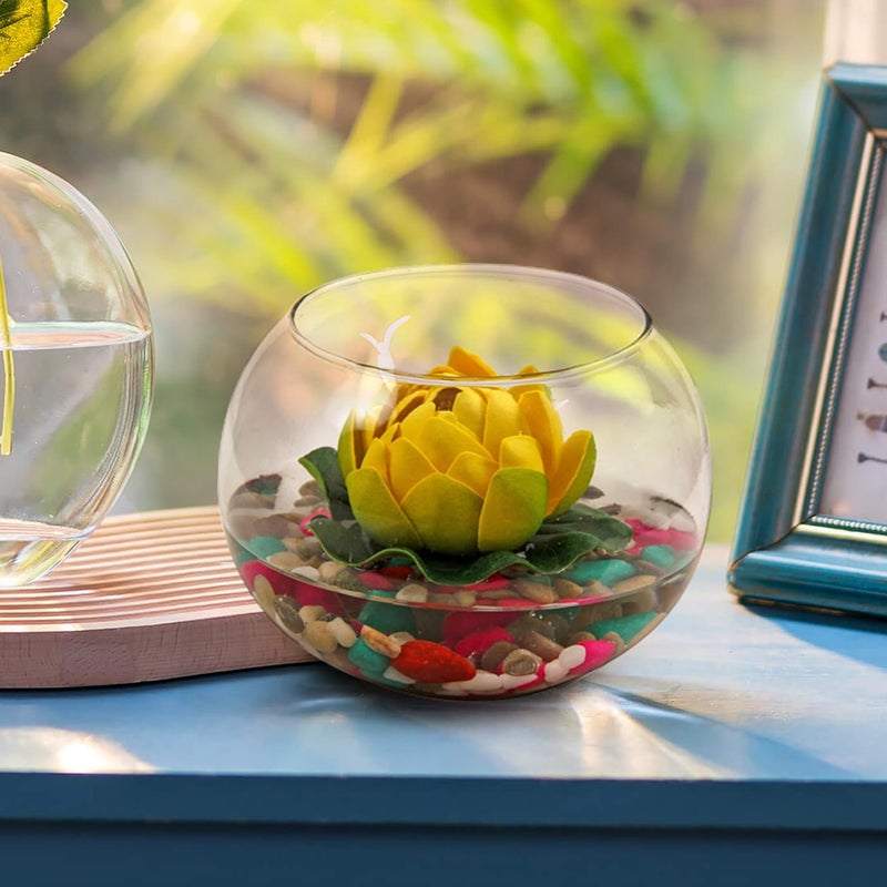 TIED RIBBONS Tied Ribbons Decorative Round Glass Vase with Artificial Lotus Flower and Natural Stones for Home Decor Living Room Bedroom Office Hall Pooja Room Gift Item  - Image 4