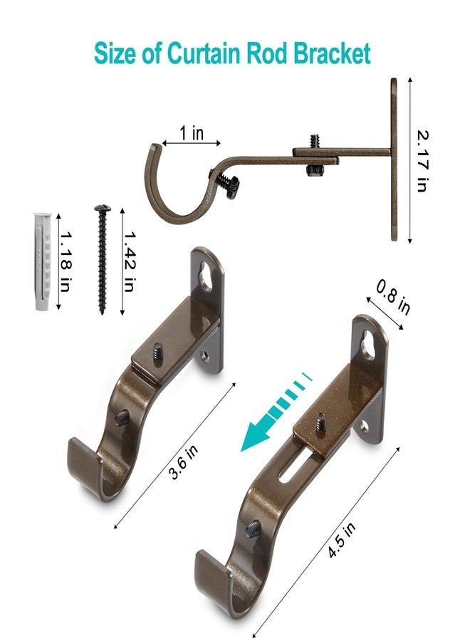 AMZSEVEN Adjustable Curtain Rod Brackets, Metal Window Drapery Rod Hanger Holders Hooks for 1 inch Rods (Brown, Set of 3) - Image 3