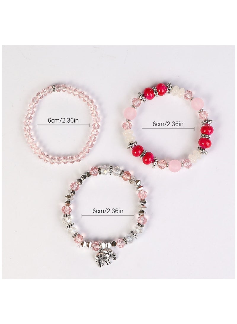 SYOSI Layered Crystal Bracelet 6 Pcs Elephant Bohemian Bracelet Sets for Women Stackable Bead Bracelets for Women Temperament Layered Bead String Elastic Bracelet - Image 2