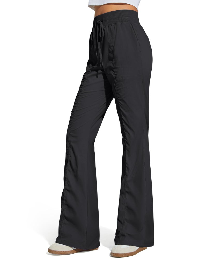 G4Free Lounge Pant for Women Soft Stretch High Waist Drawstring Flare Leggings with Pockets Casual (Black,L,30'') - Image 1