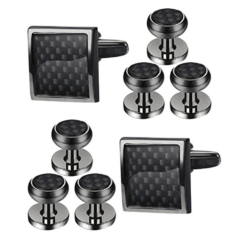 8pcs Wedding And Set Men Black Cuffs Links With Box For Wedding Party Groom Groomsmen Elegant Business Shirts Formal Events Tuxedo Accessories - Image 1
