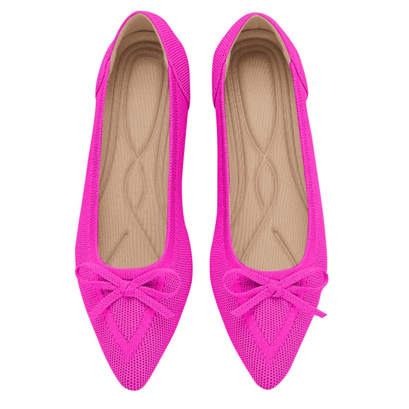 TINGRISE Womens Flats Pointed Toe Bow Knit Ballet Shoes Comfortable Dressy Mesh Slip On Flat Pink US10 - Image 2