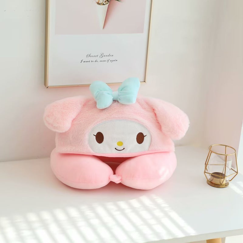 Cartoon Cute Coolomi Pudding Dog Hooded U-Shaped Pillow Hooded Nap Sleeping Pillow Travel Aircraft Pillow Pillow - Image 3