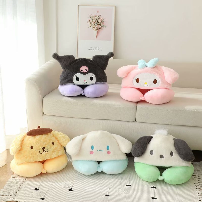 Cartoon Cute Coolomi Pudding Dog Hooded U-Shaped Pillow Hooded Nap Sleeping Pillow Travel Aircraft Pillow Pillow - Image 2