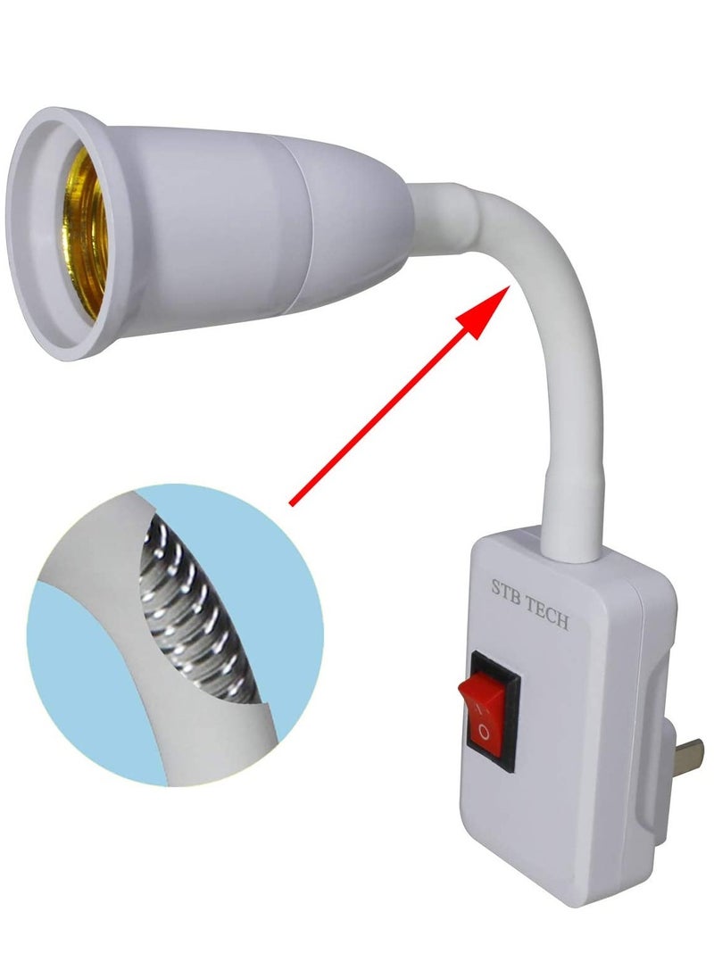 360° Light Socket Adapter, E26/E27 Bulb Holder Extender with ON/OFF Switch for Desk Lamps, AC Bulb Socket Converter