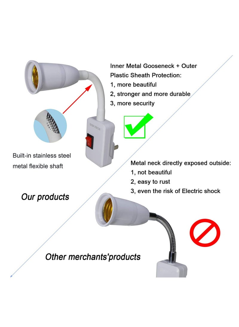 360° Light Socket Adapter, E26/E27 Bulb Holder Extender with ON/OFF Switch for Desk Lamps, AC Bulb Socket Converter