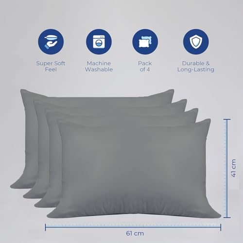 Zinnia Comfort Soft Microfiber Bed Pillows for Sleeping | Light Grey, Regular Size 16 x 24 Inches | Soft & Comfortable Set of Pillow for Home & Daily Use | Pack of 4 - Image 2