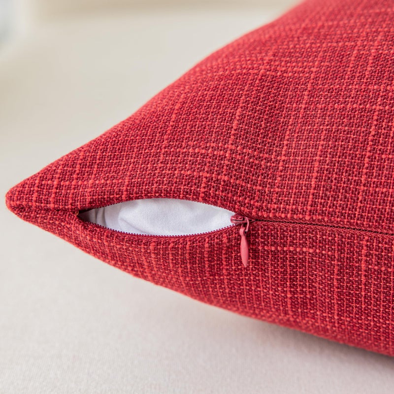 K KEVIN TEXTILE Kevin Textile Farmhouse Faux Linen Christmas Decorative Throw Pillow Case Cushion Cover Pillowcase for Sofa 18 x 18 Inch/45cm x 45cm  Set of 2  Red  - Image 3