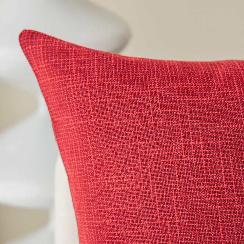 K KEVIN TEXTILE Kevin Textile Farmhouse Faux Linen Christmas Decorative Throw Pillow Case Cushion Cover Pillowcase for Sofa 18 x 18 Inch/45cm x 45cm  Set of 2  Red  - Image 2