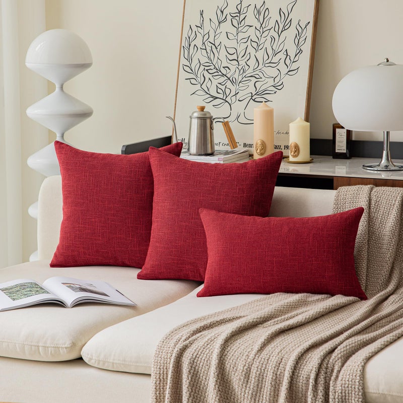 K KEVIN TEXTILE Kevin Textile Farmhouse Faux Linen Christmas Decorative Throw Pillow Case Cushion Cover Pillowcase for Sofa 18 x 18 Inch/45cm x 45cm  Set of 2  Red  - Image 4