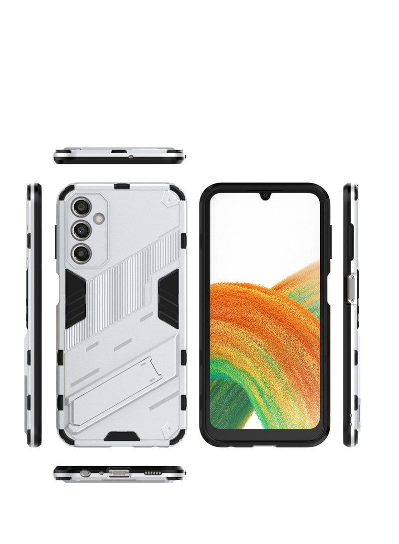 Punk Armor 2 in 1 PC Tpu Shockproof Phone Case with Invisible Holder For Samsung Galaxy A14 (white) - Image 4