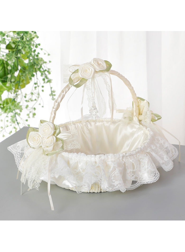Generic Wedding Flower Girl Flower Basket - Outdoor Wedding Handheld Flower Basket - Flower Ring - Evening Dance Flower Basket - Retro Home Decoration - Photography Prop Flower Basket  - Image 1