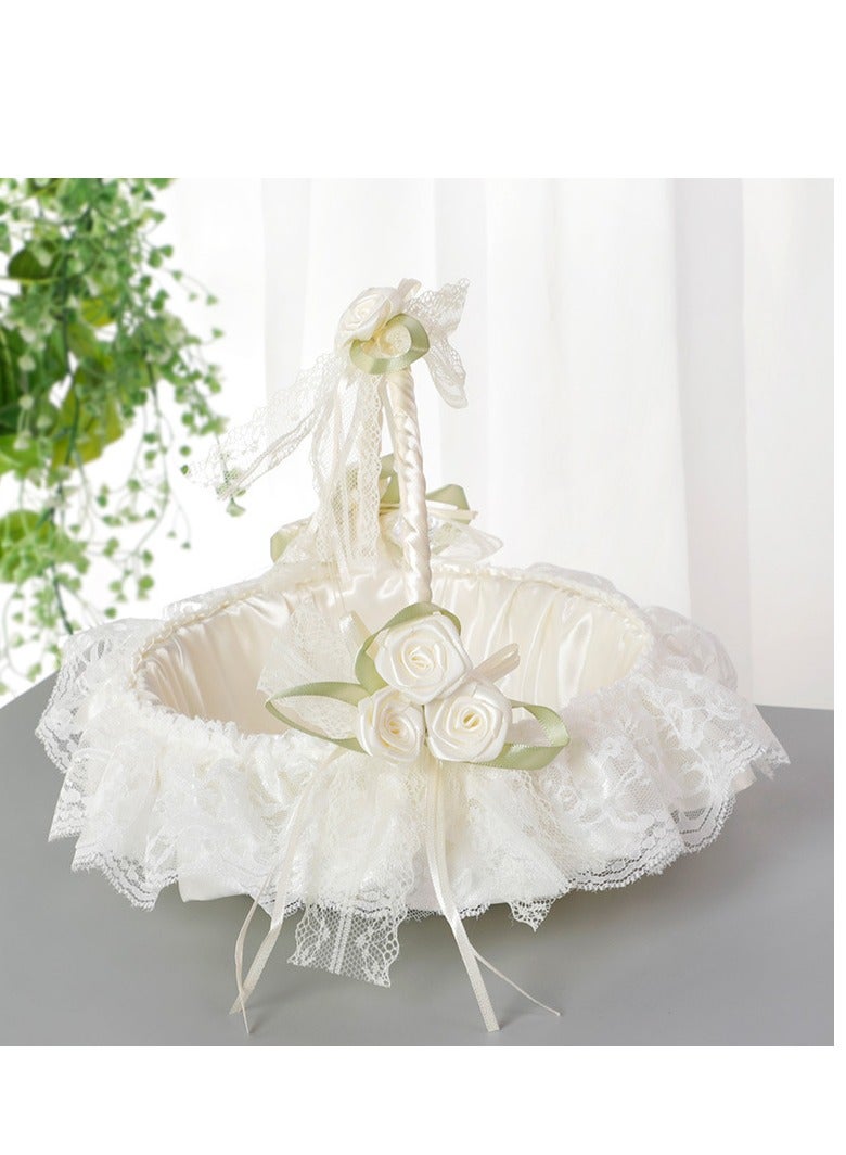 Generic Wedding Flower Girl Flower Basket - Outdoor Wedding Handheld Flower Basket - Flower Ring - Evening Dance Flower Basket - Retro Home Decoration - Photography Prop Flower Basket  - Image 2