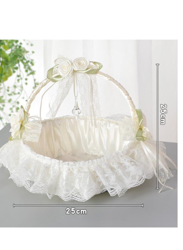 Generic Wedding Flower Girl Flower Basket - Outdoor Wedding Handheld Flower Basket - Flower Ring - Evening Dance Flower Basket - Retro Home Decoration - Photography Prop Flower Basket  - Image 3