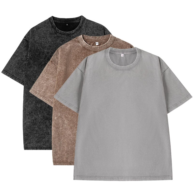 Eadali 3 Pack Menâ€™s Oversized T-Shirts â€“ Washed Cotton Loose Fit Tees, Drop Shoulder Crew Neck, Vintage Baggy Style Streetwear Tops(Black/Brown/Gray,L) - Image 1
