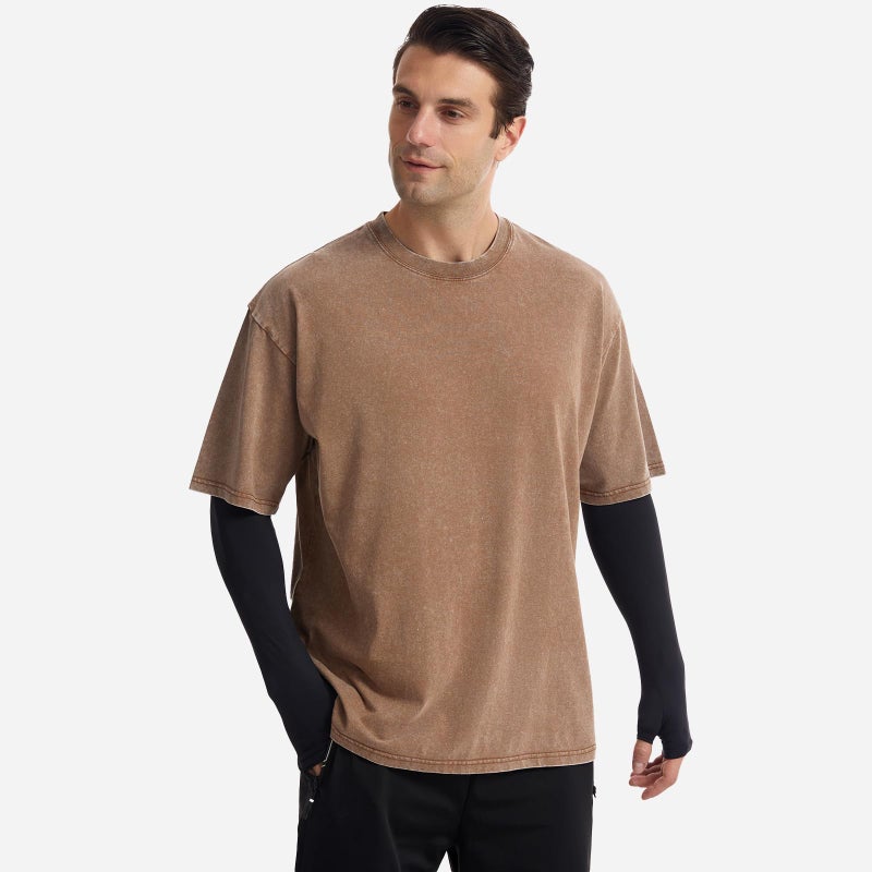 Eadali 3 Pack Menâ€™s Oversized T-Shirts â€“ Washed Cotton Loose Fit Tees, Drop Shoulder Crew Neck, Vintage Baggy Style Streetwear Tops(Black/Brown/Gray,L) - Image 4