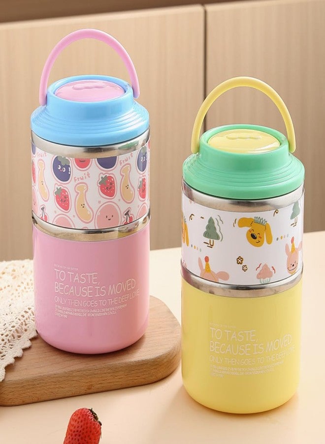 GAMAHA Double-Deck Food Grade Insulated Thermal Lunch Box Leak Proof Stainless Steel Cups with Lid, Ideal Tiffin Box for Meals, Lunch, Office, School, College – Fern (1060 ml) (Pink) - Image 3