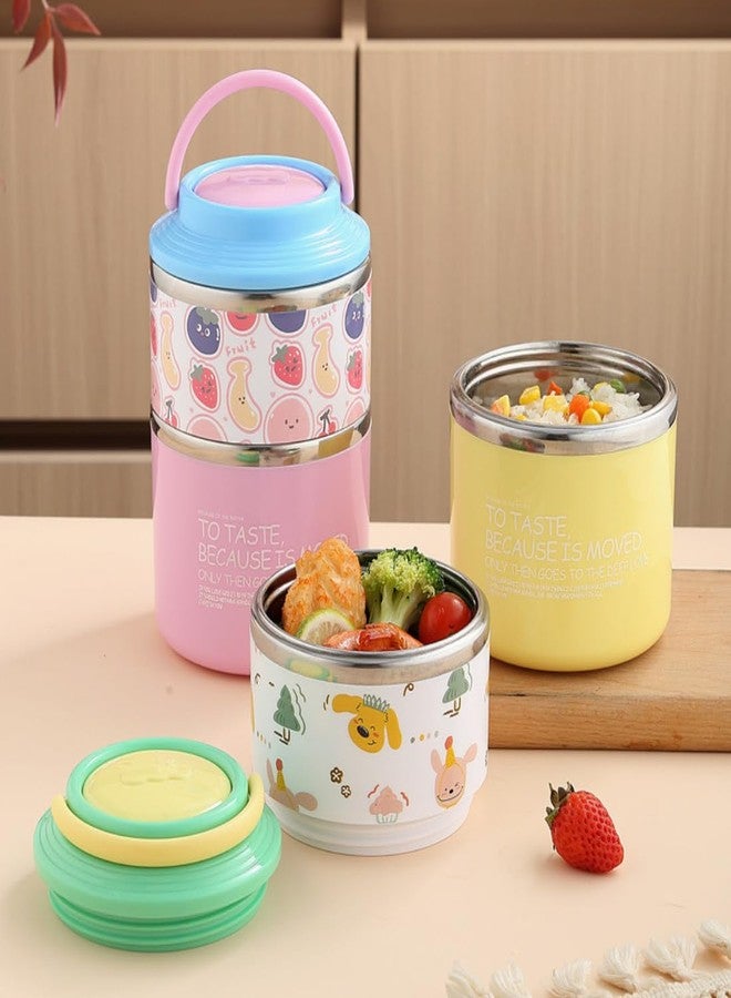 GAMAHA Double-Deck Food Grade Insulated Thermal Lunch Box Leak Proof Stainless Steel Cups with Lid, Ideal Tiffin Box for Meals, Lunch, Office, School, College – Fern (1060 ml) (Pink) - Image 5