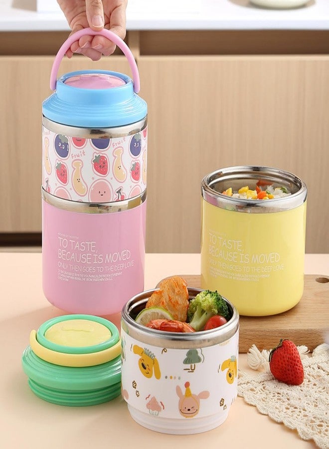 GAMAHA Double-Deck Food Grade Insulated Thermal Lunch Box Leak Proof Stainless Steel Cups with Lid, Ideal Tiffin Box for Meals, Lunch, Office, School, College – Fern (1060 ml) (Pink) - Image 1